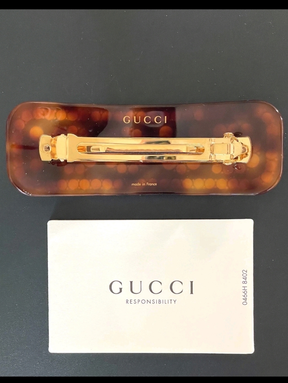 Gucci Tortoiseshell Hair Clip with Crystal Logo - Brown In Box - Picture 3 of 6